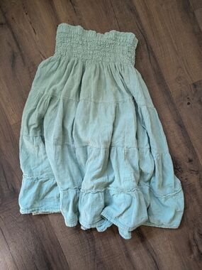 Cottonflower Smocked Waist Tiered Midi Skirt in  Seafoam